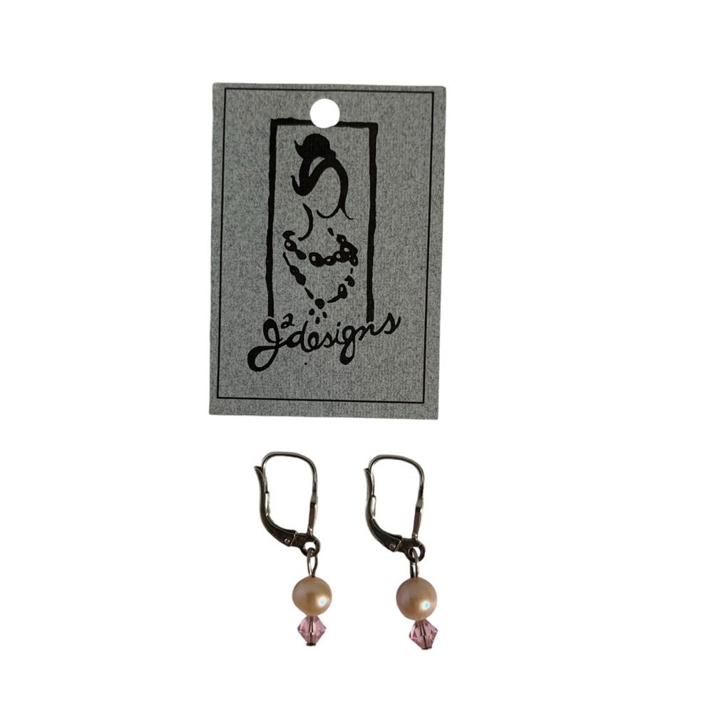 Vintage Pink Pearl Rose Quartz Drop Earrings Sterling Silver Chic New